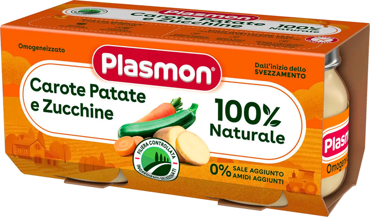 Упаковка овощного пюре Plasmon Морковь, картофель, цукини 80 г х 2 шт (8001040093283) 
