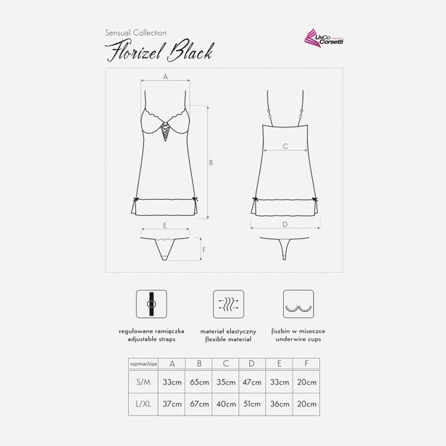 Komplet erotyczny damski (halka + majtki stringi) LivCo Corsetti Fashion Florizel LC 90192 L/XL Czarny (5902431640679) - obraz 4