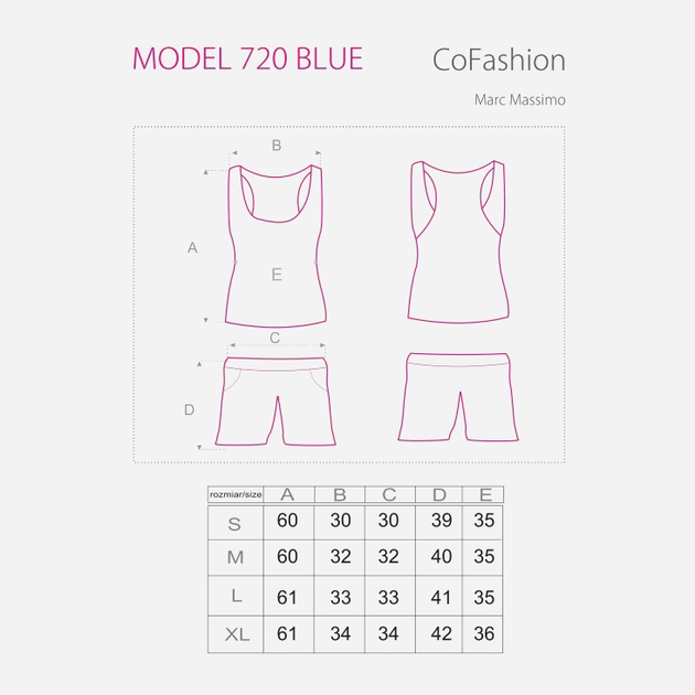Піжама (майка + шорти) CoFashion 720 XL Синя (5902431643427) - зображення 2