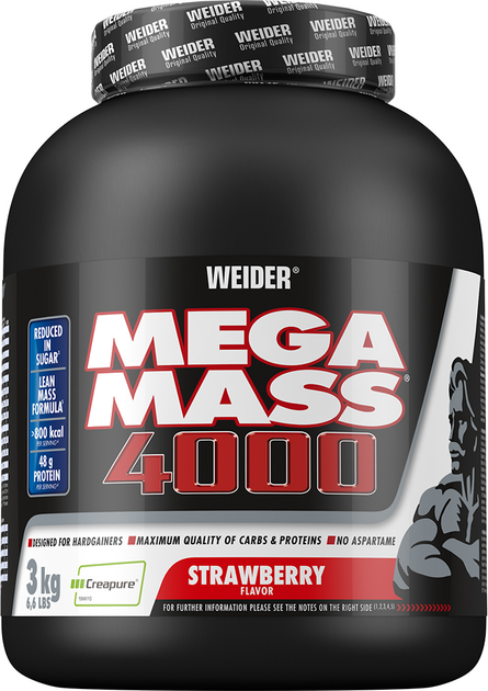 Гейнер Weider Mega Mass 4000 3 кг Полуниця (4044782325858) - зображення 1