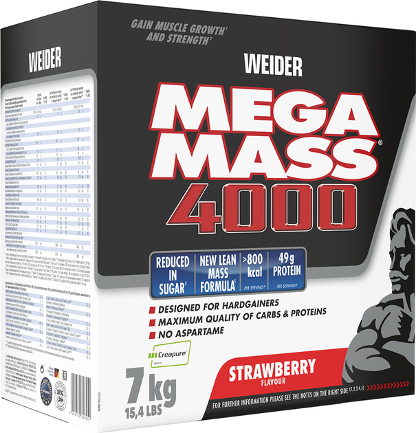 Гейнер Weider Giant Mega Mass 4000 7 кг Полуниця (4044782326251) - зображення 1