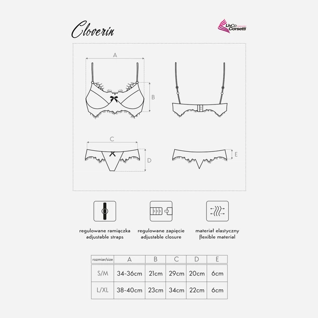 Еротичний комплект (бюстгальтер + трусики-стринги) LivCo Corsetti Fashion Cloverin LC 21022 S/M Чорний (5907621620141) - зображення 7