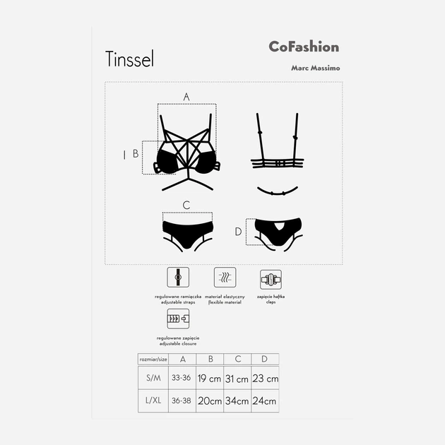 Komplet erotyczny (biustonosz + figi hipster) CoFashion Tinssel CF 90688 S/M Black (5902767123266) - obraz 8