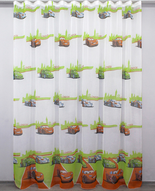 Акция на Тюль VR-Textil №1278т батист із принтом Тачки Біло-помаранчевий із зеленим 270х300 см (40-028) от Rozetka