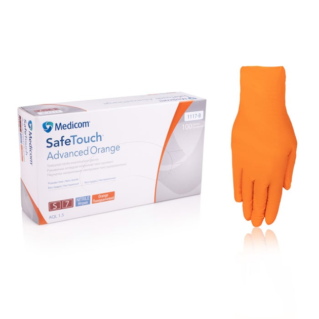 Помаранчеві нітрилові рукавички Medicom SafeTouch Advanced Orange 100шт/уп - зображення 1