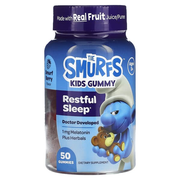 Детские таблетки для улучшения сна с мелатонином The Smurfs от 3 лет, ягодный вкус 50 жевательных таблеток - изображение 1