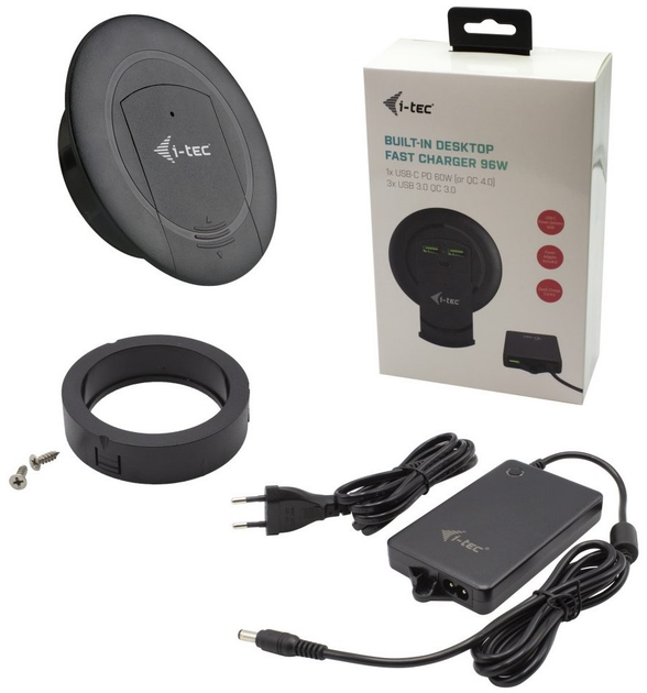 Зарядний пристрій i-Tec Fast Charger Built-in Desktop 96W для встановлення в робочий стіл (CHARGER96WD) (CHARGER96WD) - зображення 5
