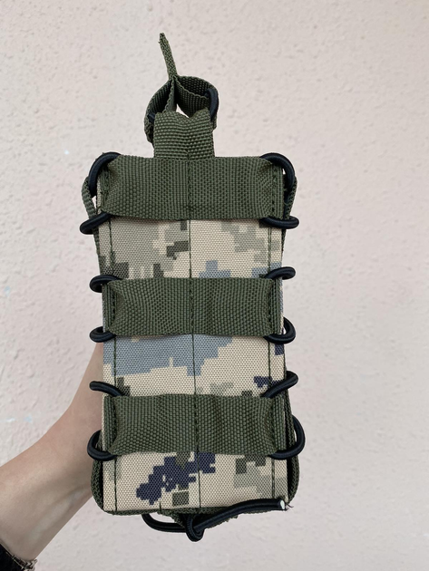 Одинарный Жесткий Штурмовой Подсумок Для Магазинов M4-AK Крипления MOLLE(С Пластиковыми Вставками) (Пиксель) - изображение 1
