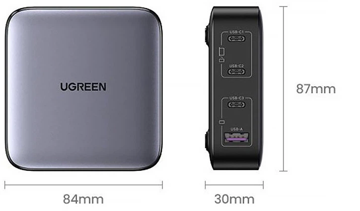 Зарядний пристрій Ugreen CD328 Nexode Series 3 х USB-C + USB-A 100 Вт GaN Чорний (6957303899289) - зображення 4