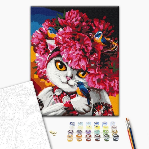 Картина за номерами Brushme Квітуча киця ©Маріанна Пащук 40x50 BS53223 - Фото 2 Картина за номерами Brushme Квітуча киця ©Маріанна Пащук 40x50 BS53223 - зображення 2