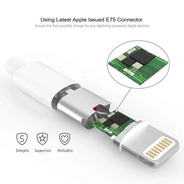 Кабель USB - Lightning (Iphone/IPad) 1м, черный нейлоновый, купить, цена , ACH-I