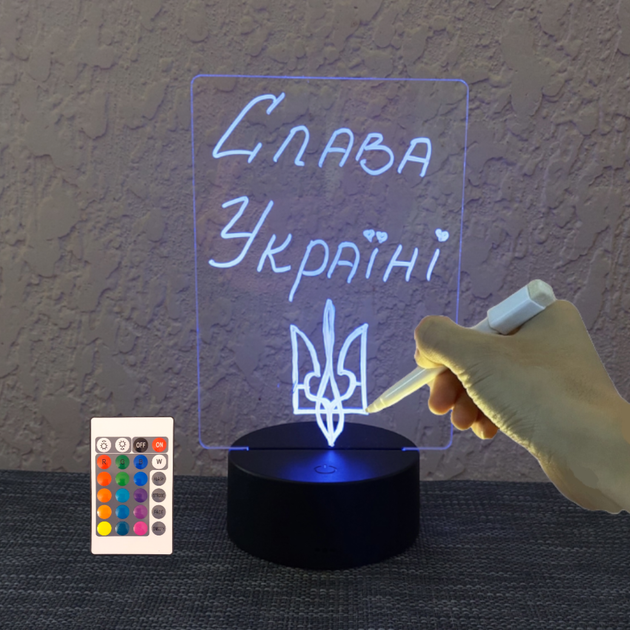 Светильник, ночник, планер, доска "Для записей", черная база, 16 цветов ...