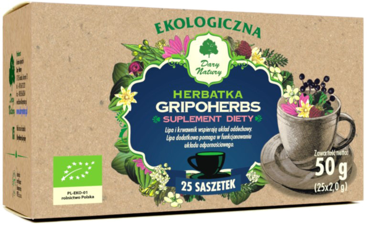 Herbata Dary Natury Gripoherbs Eko 25x2 g (5902581618061) - obraz 1