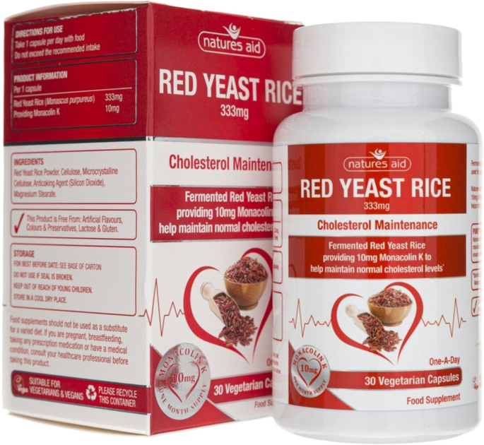 Suplement diety Natures Aid Czerwony ryż 333 mg 30 kapsułek cholesterol (5023652361034) - obraz 1