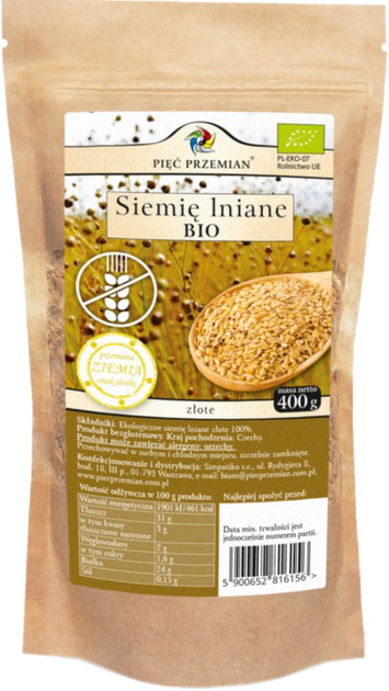 Siemię Pięć Przemian lniane złote BIO 400 g (5900652816156) - obraz 1