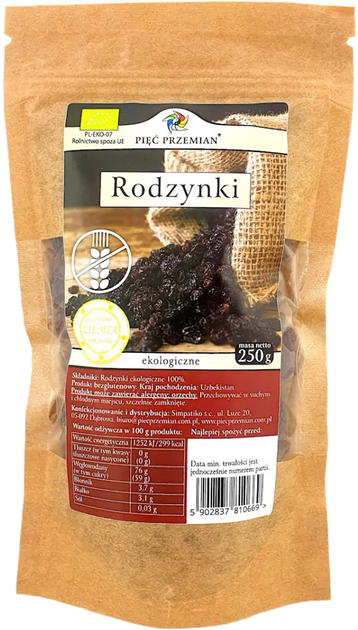 Rodzynki ekologiczne Pięć Przemian 250g (5902837810669) - obraz 1