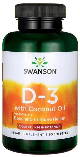 Дієтична добавка Swanson Вітамін D3 2000 МО з кокосовим маслом 60 капсул (87614028309) - зображення 1