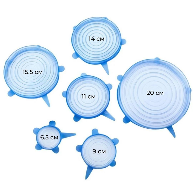 Набор силиконовых универсальных круглых крышек SlaviKo 6 шт., Синие (LQ248) - изображение 3