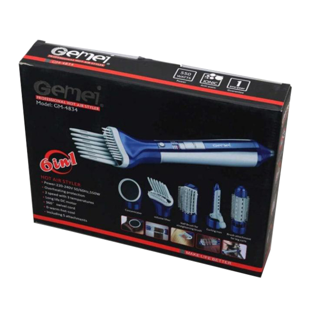Профессиональный фен для укладки волос c насадками 6 в 1 Gemei GM-4834 Blue (kt-4834) - зображення 3