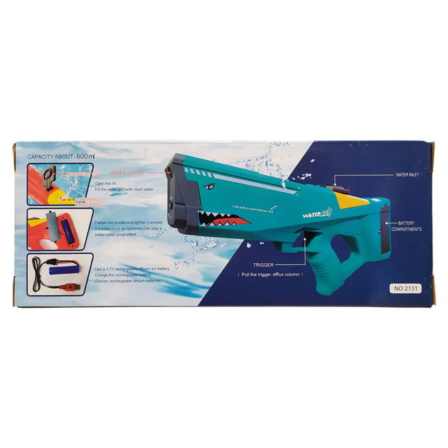 Водяной автомат "Акула" электрический с аккумулятором Shark Electric Water Gun 2131(Turquoise) Бирюзовый - изображение 2