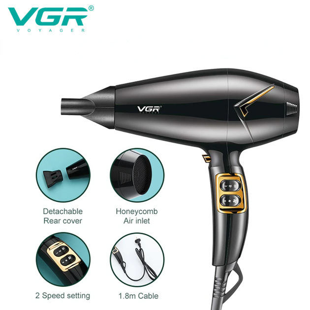 Мощный профессиональный фен для волос vgr v-423 1800-2200w - изображение 5