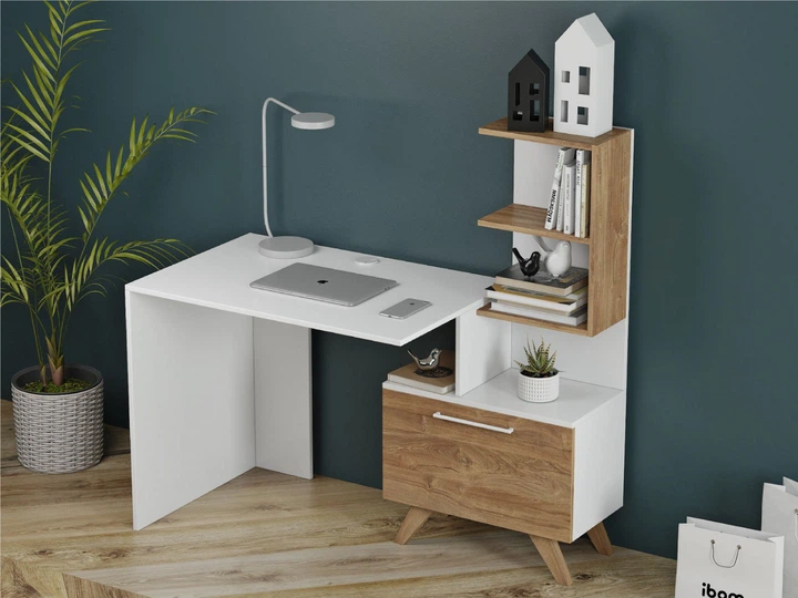 Письменный стол Mesa Тейс правый 125.5 х 60 х 75/122 см Белый/Дуб Канзас (МС87) - изображение 5
