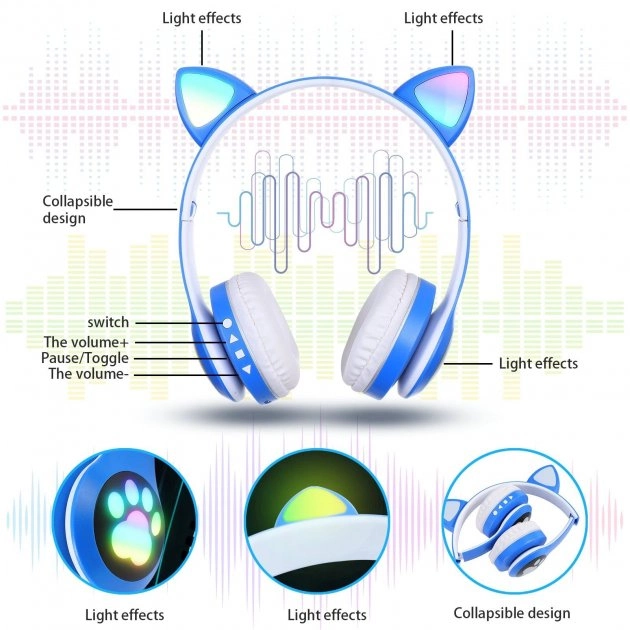 Наушники беспроводные Bluetooth CAT EAR VZV-23M (детские наушники, наушники котик, наушники с ушками) - Фото 3 Наушники беспроводные Bluetooth CAT EAR VZV-23M (детские наушники, наушники котик, наушники с ушками) - изображение 3