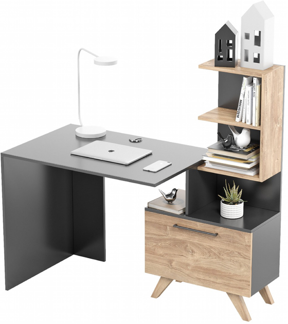Письменный стол Mesa Тейс правый 125.5 х 60 х 75/122 см Дуб Графит/Дуб ...