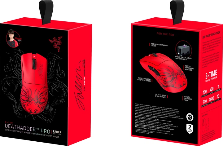 ゲーミングマウスDeathAdder V3Pro Faker Edition Мышь Razer DeathAdder V3 Pro Faker Edition Wireless/USB Red/Black