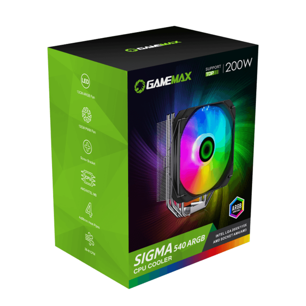 Кулер для процессора GameMax Sigma 540 ARGB с подсветкой/28.6 дБ/130мм Черный - изображение 2