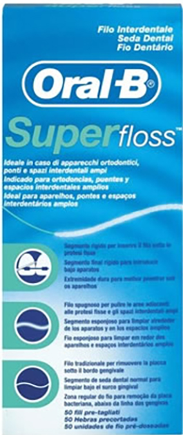 Nić dentystyczna Oral-B Super Floss do aparatów ortodontycznych i protez 50 nitek (5010622008204/4103330017369) - obraz 1