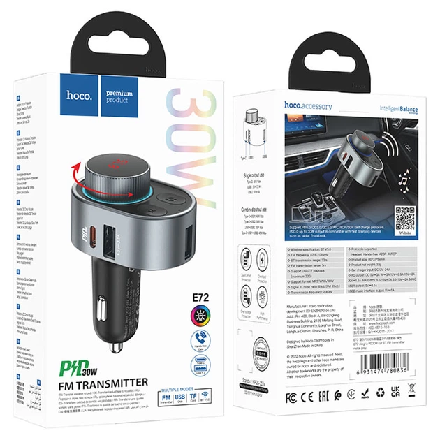 Автомобильный FM модулятор Hoco E72 PD30Wmax (QC3.0 + 2 USB + TypeC) Metal Grey (33080) - изображение 10