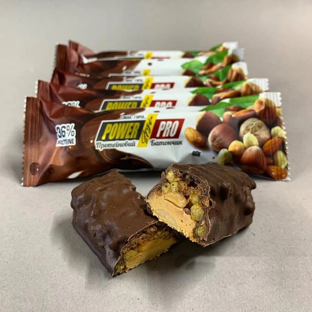 Упаковка (20 шт) протеиновых батончиков NUTELLA орех 36%. Батончик Power Pro NUTELLA ореховый - изображение 2