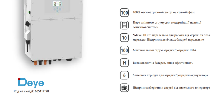 Гибридный инвертор Deye SUN-50K-SG01HP3-EU-BM4 WiFi - Фото 2 Гибридный инвертор Deye SUN-50K-SG01HP3-EU-BM4 WiFi - изображение 2
