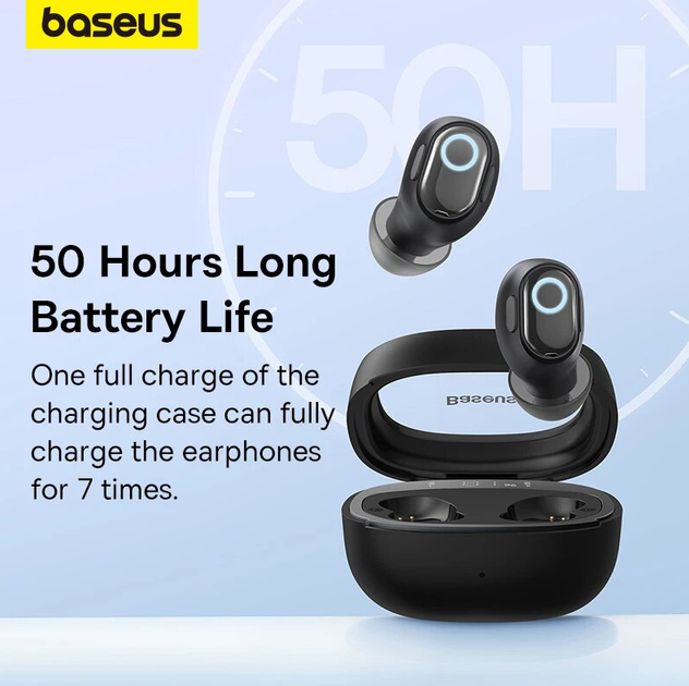 Бездротові Навушники Baseus True Wireless WM02 Plus 5.3 Bluetooth 50 годин роботи Чорний - Фото 4 Бездротові Навушники Baseus True Wireless WM02 Plus 5.3 Bluetooth 50 годин роботи Чорний - зображення 4