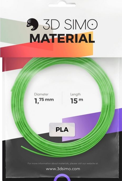 Zestaw PLA plastik 3Dsimo do drukarki 3D 1.75 mm 120 g Red Purple Green (G3D3010) - obraz 3