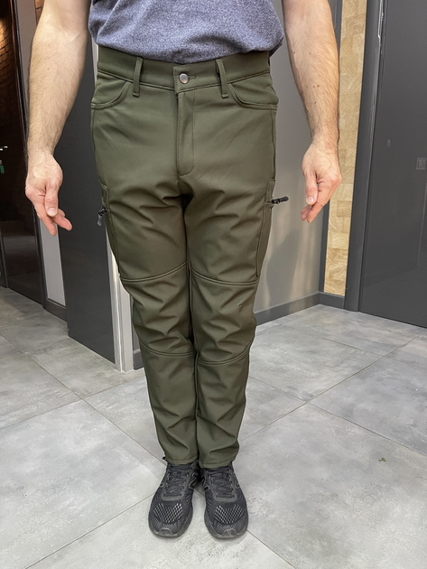 Штани зимові тактичні софтшелл флісові, розмір M, Олива, утеплені штани для військових - зображення 2