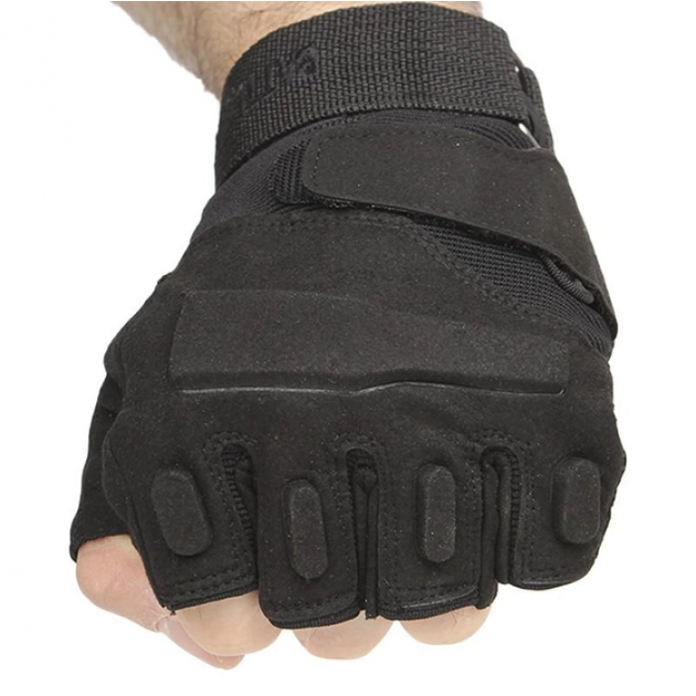 Перчатки тактические короткие мужские без пальцев Han-Wild HW72 XL с защитными вставками taktical Чёрные - изображение 2