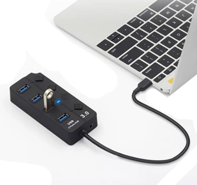 Хаб USB 3.0 на 4 порти концентратор Чорний USB-хаб HUB з вимикачами ...