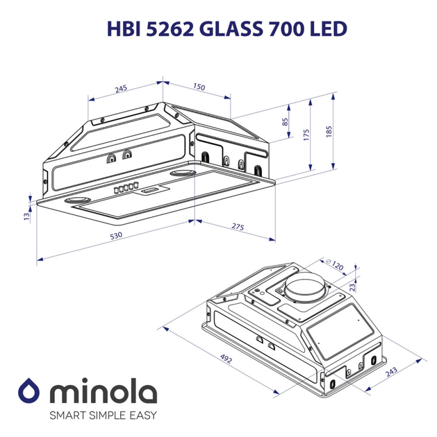 Витяжка повновбудована Minola HBI 5262 IV GLASS 700 LED - зображення 10