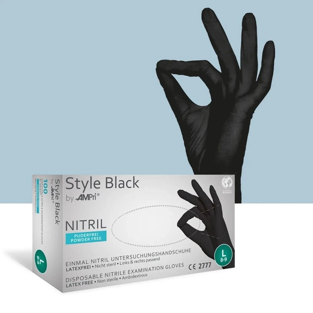 Рукавички медичні нітрілові неопудрені Ampri Style Black XS - изображение 1