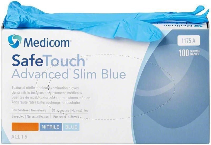 Перчатки нитриловые текстурированные Medicom M 100 шт/уп Голубые (MedicomголубыеM) - изображение 1