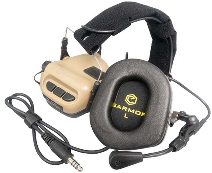 Активні навушники тактичні з гарнітурою мікрофоном Earmor M32 Coyote TAN - зображення 1