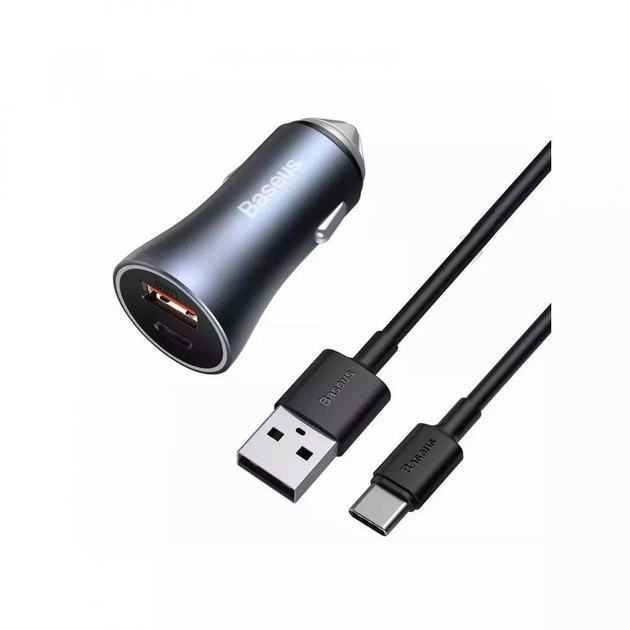 Автомобильное зарядное устройство Baseus Golden Contactor Pro Dual Quick Charger Car Charger U+C 40W USB For Type-C 5A 1.0m Dark Gray (759838) - Фото 1 Автомобильное зарядное устройство Baseus Golden Contactor Pro Dual Quick Charger Car Charger U+C 40W USB For Type-C 5A 1.0m Dark Gray (759838) - изображение 1