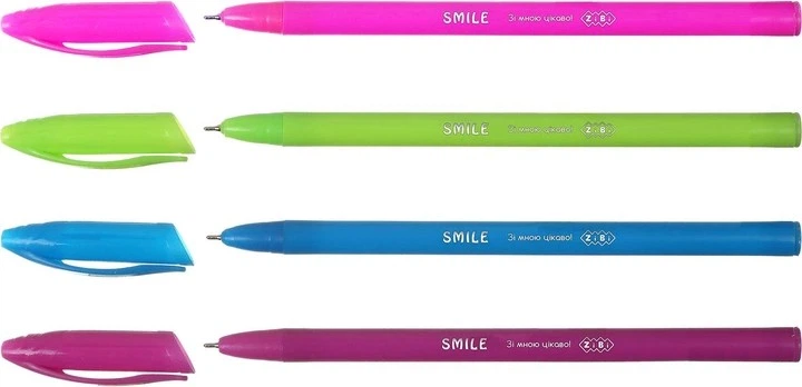 Ручка олійна ZiBi Smile 0.5 мм синя, кольоровий корпус, KIDS Line