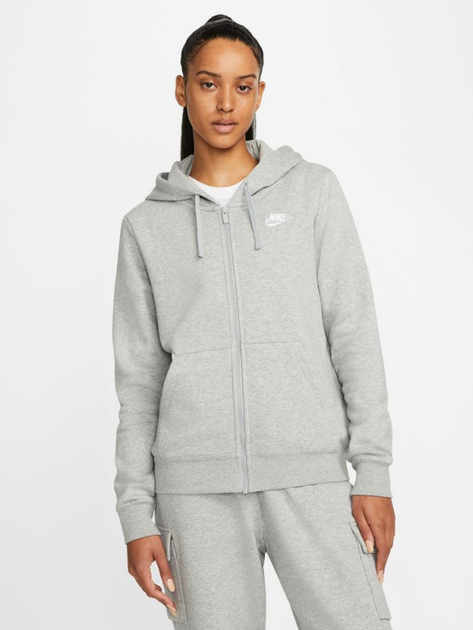 Акція на Толстовка на молнии утепленная женская Nike Club Fleece Full-Zip Hoodie DQ5471-063 XS Dk Grey Heather/White від Rozetka