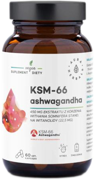 Aura Herbals Ashwagandha KSM-66 Korzeń 450 mg 60 kapsułek (5902479613710) - obraz 1