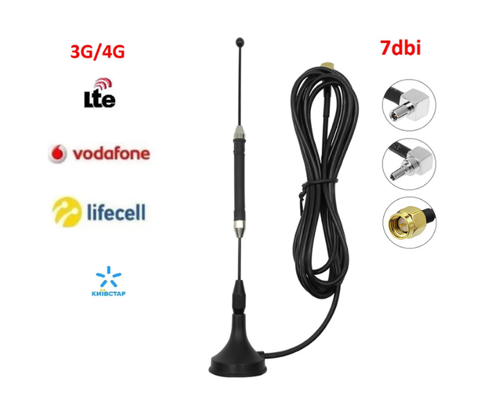 Внешняя автомобильная всенаправленная 3G/4G LTE антенна 7 dBi 700-2700 MHz с магнитным основанием - Фото 2 Внешняя автомобильная всенаправленная 3G/4G LTE антенна 7 dBi 700-2700 MHz с магнитным основанием - изображение 2