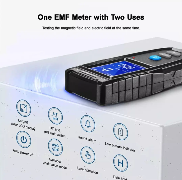 ERICKHILL RT-100 EMF Meter перезаряжаемый цифровой детектор электромагнитного излучения - изображение 2