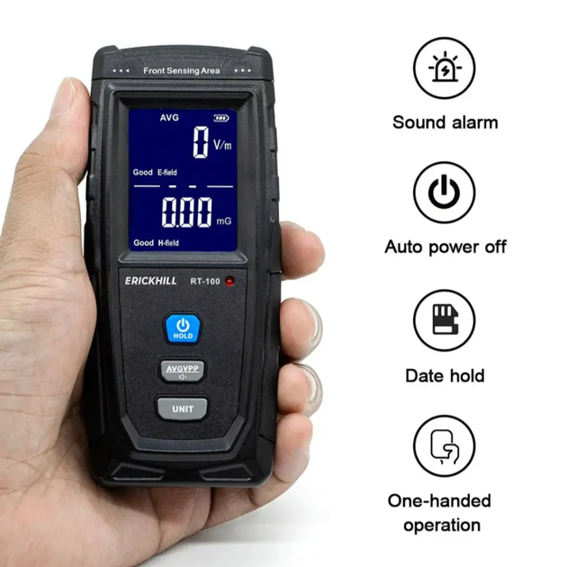 ERICKHILL RT-100 EMF Meter перезаряжаемый цифровой детектор электромагнитного излучения - изображение 3